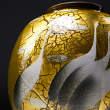 Kutani ware Vase with Wooden Gift Box - Gold Leaf with Crane / 九谷焼 花瓶