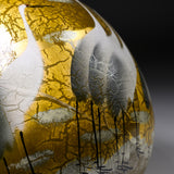 Kutani ware Vase with Wooden Gift Box - Gold Leaf with Crane / 九谷焼 花瓶