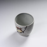 Kutani ware Yunomi Tea Cup - Nakamura Toshito - Sparrow in Snow / 九谷焼  湯呑み