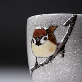 Kutani ware Yunomi Tea Cup - Nakamura Toshito - Sparrow in Snow / 九谷焼  湯呑み