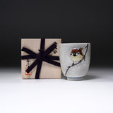 Kutani ware Yunomi Tea Cup - Nakamura Toshito - Sparrow in Snow / 九谷焼  湯呑み