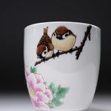 Kutani ware Yunomi Tea Cup - Nakamura Toshito - Spring Sparrow / 九谷焼  湯呑み