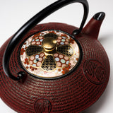 Kyo Kiyomizu Ware Cast Iron Teapot - Red Komon 410 ml / 南部鉄器