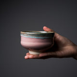 Kyo Kiyomizu Ware Handmade Small Matcha Bowl - Fuchi Oribe Pink / 京焼・清水焼き