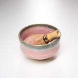 Kyo Kiyomizu Ware Handmade Small Matcha Bowl - Fuchi Oribe Pink / 京焼・清水焼き