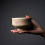 Kyo Kiyomizu Ware Handmade Small Matcha Bowl - Yellow Hakeme / 京焼・清水焼き