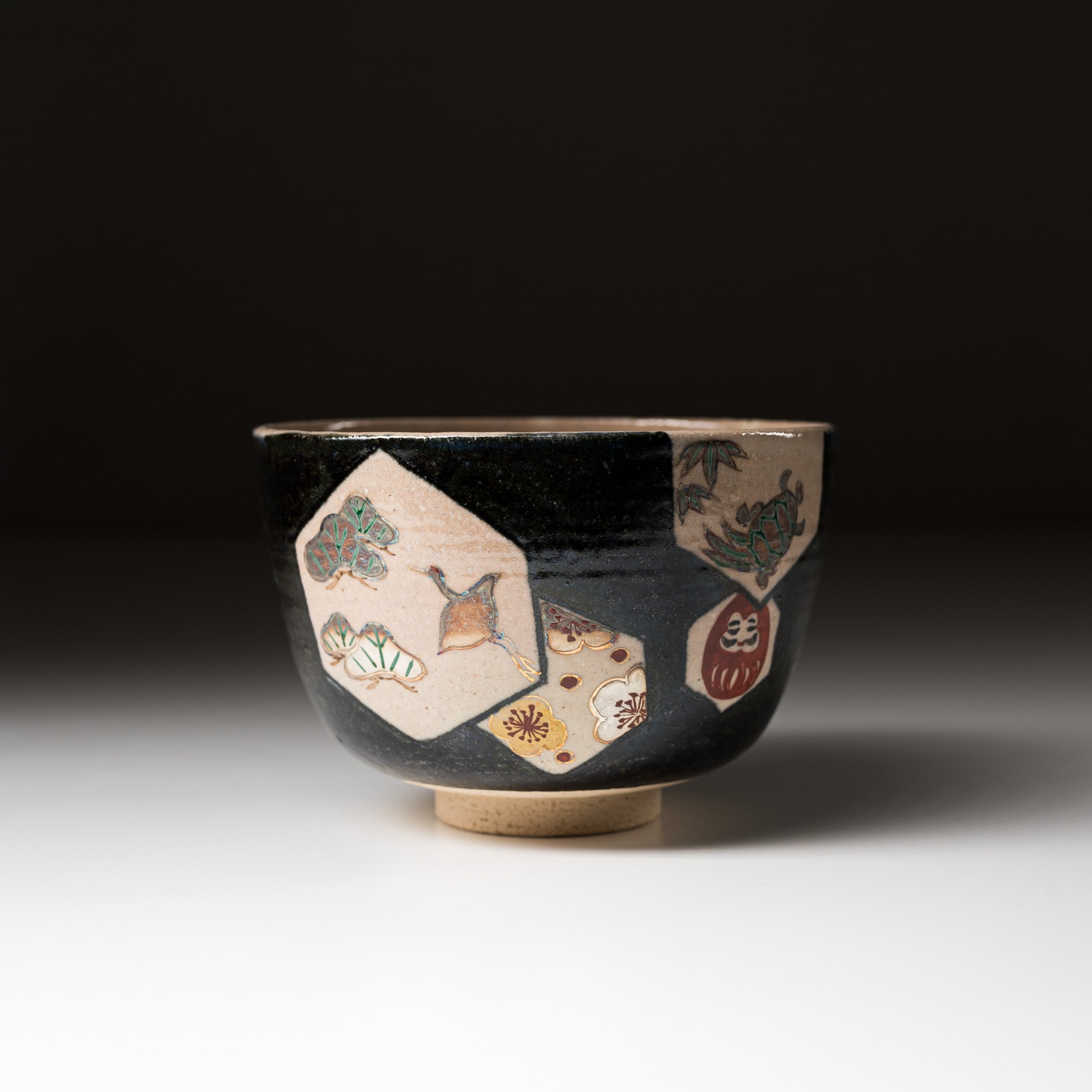 Kyo Kiyomizu Ware Handmade Matcha Bowl - Tetsue Kikko Daruma  / 京焼・清水焼き