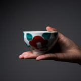 Kyo Kiyomizu Ware Hand made Kumidashi Tea Cup - Camellia Red  / 京焼・清水焼き