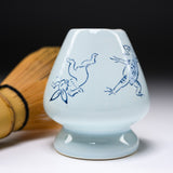 Kyo Kiyomizu Ware Matcha Whisk Stand - Blue Choju Giga / 茶筅立て