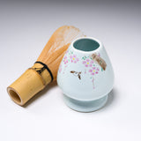 Kyo Kiyomizu Ware Matcha Whisk Stand - Cherry Blossom Sparrow / 茶筅立て