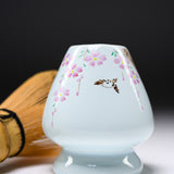 Kyo Kiyomizu Ware Matcha Whisk Stand - Cherry Blossom Sparrow / 茶筅立て
