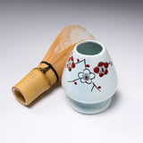 Kyo Kiyomizu Ware Matcha Whisk Stand - Red and White Plum / 茶筅立て