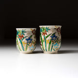 Kyo Kiyomizu Ware Hand made Pair Cup - Kinsai Flower / 京焼・清水焼き