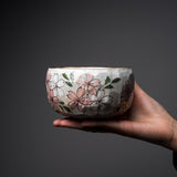 Kyo Kiyomizu Ware Handmade Matcha Bowl - Sakura Blossom / 俊山窯 抹茶碗