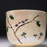 Kyo Kiyomizu Ware Yunomi Cup - Snow Sparrows / 京・清水焼 湯呑み