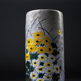 Fujihira Seibun Kyo-Kiyomizu Ware Flower Vase - Autumn Vase with Kiku / 藤平正文窯