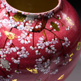 Fujihira Seibun Kiln Kyo-Kiyomizu Ware Flower Vase - Round Vase with Cherry / 藤平正文窯