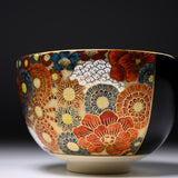 NISHIKAWA Kyo-Kiyomizu Ware Handmade Premium Matcha Bowl - Kuroji Hanazume / 京焼・清水焼き 抹茶碗