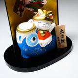 Seto ware Ornament - Lucky Cat with Rising Carp / 縁起玩具 出世鯉