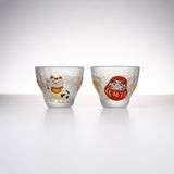 Lucky Cat and Daruma Pair Sake Glass Set / 縁起物ペア盃