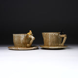Yamano Usagi Handmade Rabbit Cup and Saucer - Black Bunny / 山野うさぎ カップソーサー