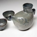 Mino ware Pottery Sake Set - Grey Bowlfish / やまい伊藤 酒器セット