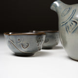 Mino ware Pottery Sake Set - Grey Bowlfish / やまい伊藤 酒器セット