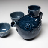 Mino ware Pottery Sake Set - Blue Bowlfish / やまい伊藤 酒器セット