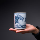 Mino ware Japanese Teacup 280ml - Hokusai Wave / 寿司湯呑み