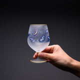 Mt Fuji and Rabbit Goblet Glass / 富士月兎図 みぞれグラス