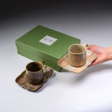 Seto ware MARUKO Mug Cup and Saucer Gift Set - Ichimatsu / 灶師ギフトセット