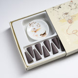 KOUSAIDO Cone Incense with Plate Set - 4 Fragrance Options  / 香彩堂 いやしねこ お香セット