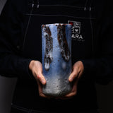 Ouji Kiln Blue Shino Vase with Wooden Box / 王子窯 青志野花入