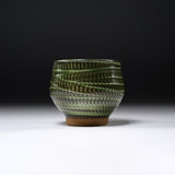 Onta Ware Hakeme Round Tea Cup - Dark Green / 小鹿田焼 湯呑み
