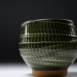 Onta Ware Hakeme Round Tea Cup - Dark Green / 小鹿田焼 湯呑み