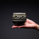 Onta Ware Hakeme Dark Gray Tea Cup - Wave / 小鹿田焼 カップ