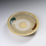 Onta Ware Tobikanna Cream Yellow Plate with Circular Pattern- 16.3 cm - 2 Options / 小鹿田焼 取り皿