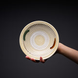 Onta Ware Tobikanna Cream Yellow Plate with Circular Pattern- 16.3 cm - 2 Options / 小鹿田焼 取り皿
