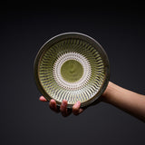 Onta Ware Tobikanna Green Shallow Bowl with Circular Pattern - 17 cm - 2 Options / 小鹿田焼 お皿