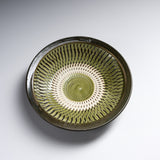 Onta Ware Tobikanna Green Shallow Bowl with Circular Pattern - 17 cm - 2 Options / 小鹿田焼 お皿