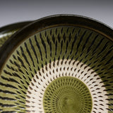 Onta Ware Tobikanna Green Shallow Bowl with Circular Pattern - 17 cm - 2 Options / 小鹿田焼 お皿