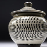 Onta Ware Tobikanna Ivory Lidded Container with Notch / 小鹿田焼 甕
