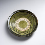 Onta Ware Tobikanna Green Shallow Bowl with Circular Pattern - 17 cm - 2 Options / 小鹿田焼 お皿