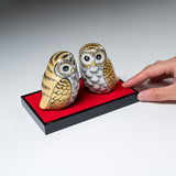 Kutani Ware Animal Ornament - Golden Pair Owl / 九谷焼 ペア梟