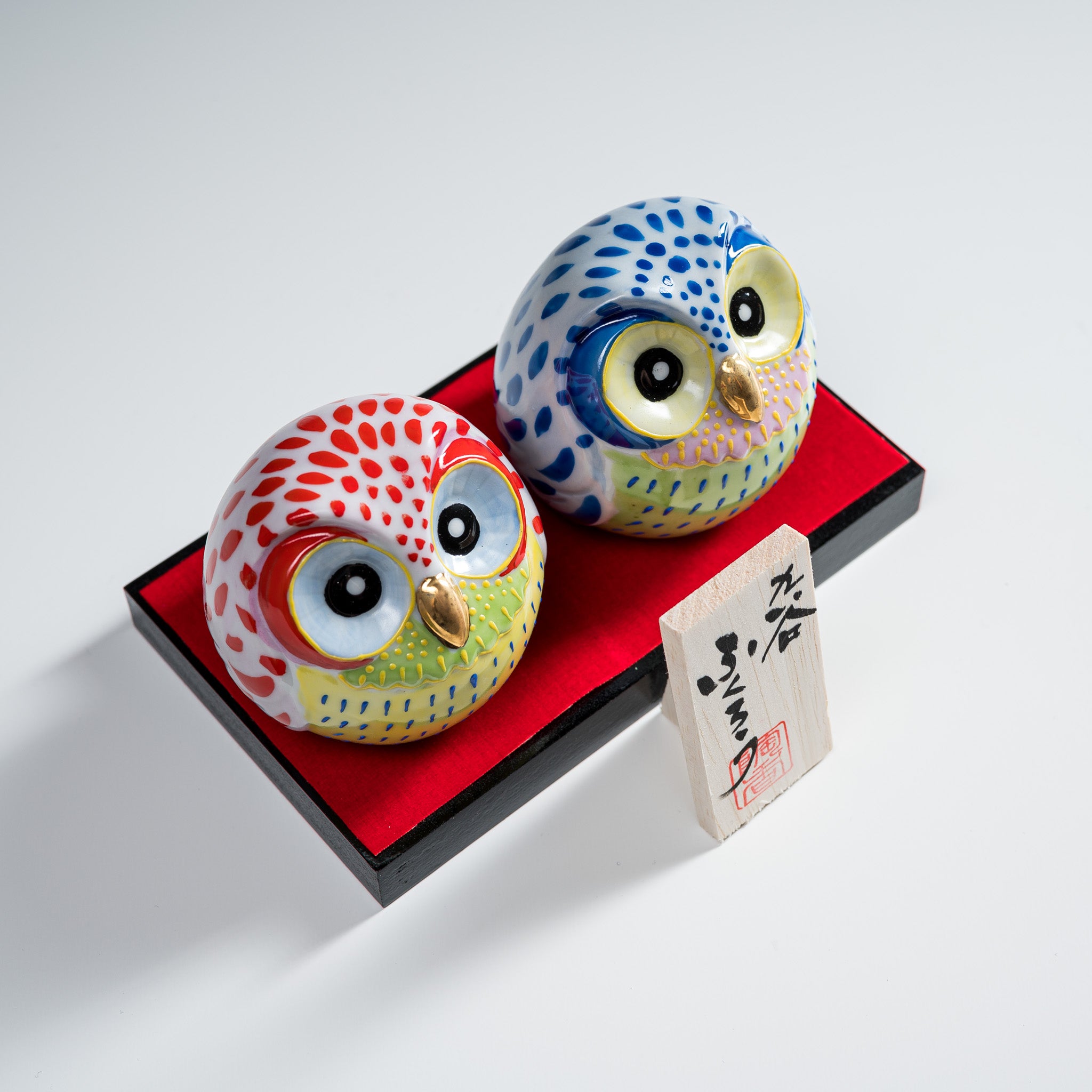Kutani Ware Animal Ornament - Pair Owl / 九谷焼 ペア梟