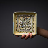 KASHIWA Seto Ware  - Square Plate - Bird / 瀬戸焼 かしわ窯