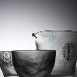 Mizore Finish Glass Sake Set - Marumon / みぞれ 酒器セット 丸紋