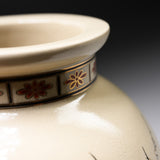 CHINJUKAN Kiln White Satsuma Ware Oval Vase 21 cm - Plum and Peony / 薩摩焼 沈壽官窯