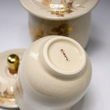 CHINJUKAN Kiln White Satsuma Ware Pair of Lidded Teacups - Gold Autumn Grass / 薩摩焼 沈壽官窯