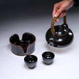 CHINJUKAN Kiln Black Satsuma Ware Tea Set With Stove / 薩摩焼 沈壽官窯